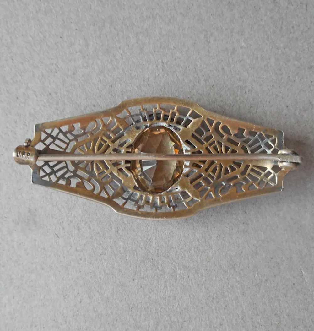 Antique Sterling Silver Filigree Citrine Pin Gold… - image 4