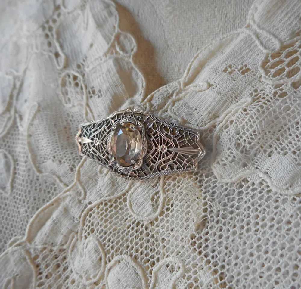 Antique Sterling Silver Filigree Citrine Pin Gold… - image 7