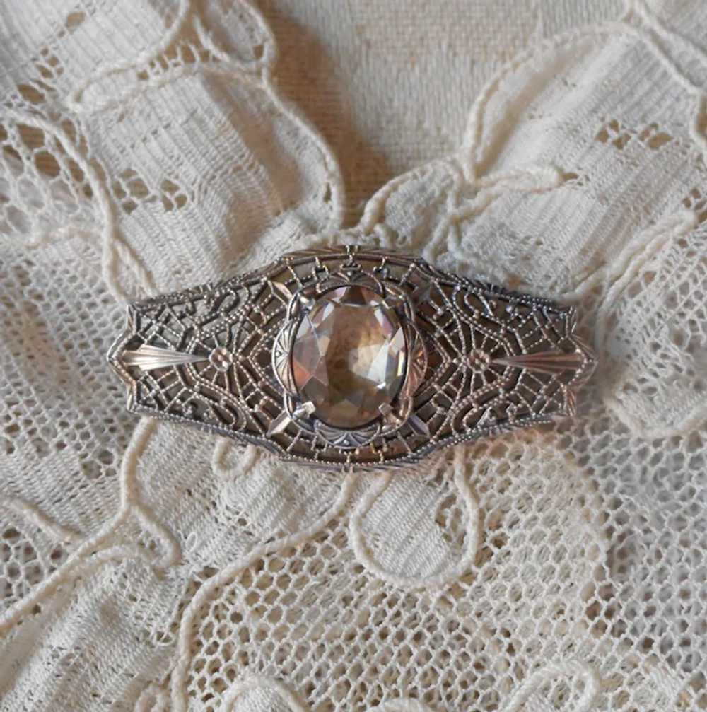 Antique Sterling Silver Filigree Citrine Pin Gold… - image 8