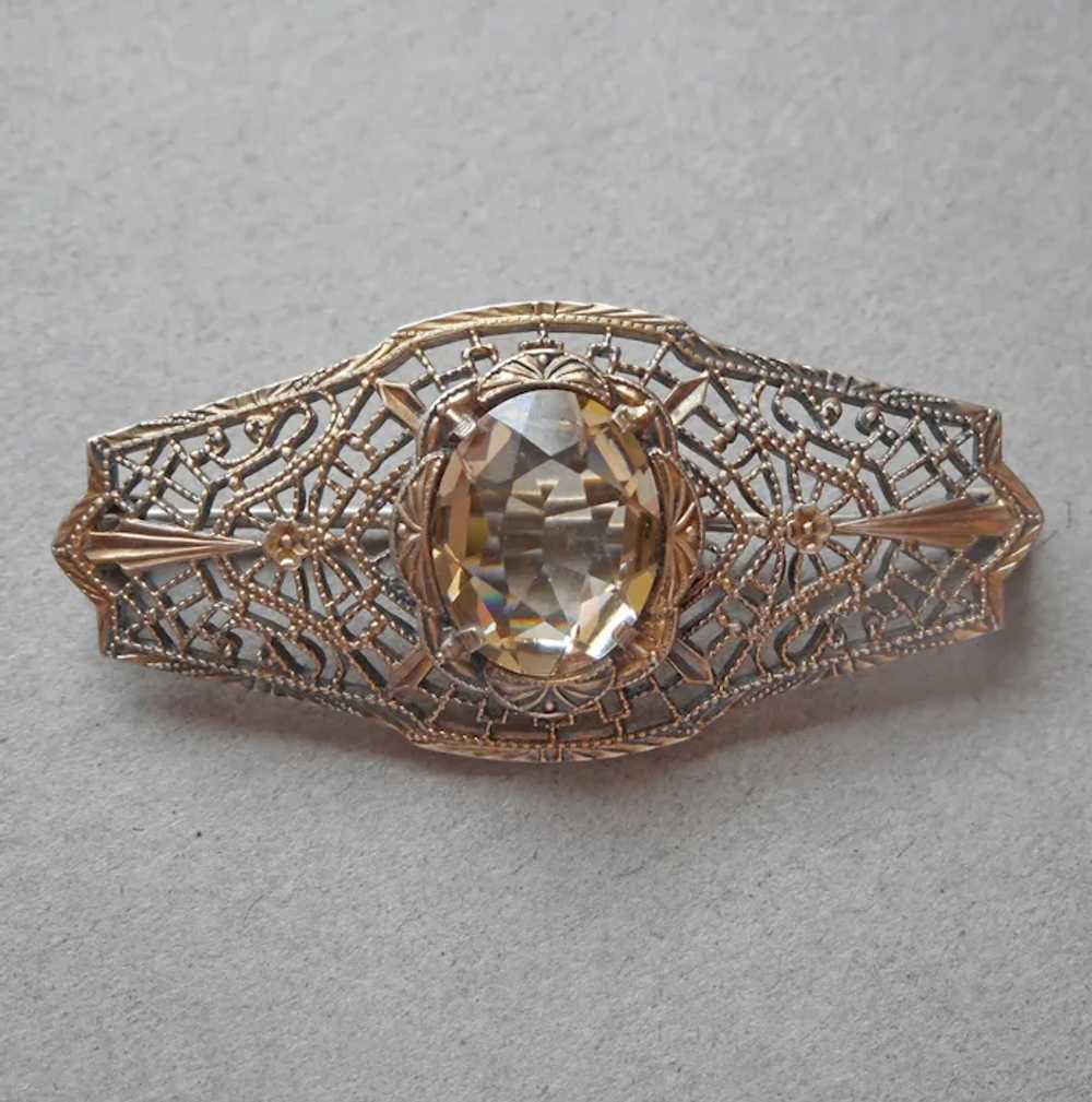 Antique Sterling Silver Filigree Citrine Pin Gold… - image 9