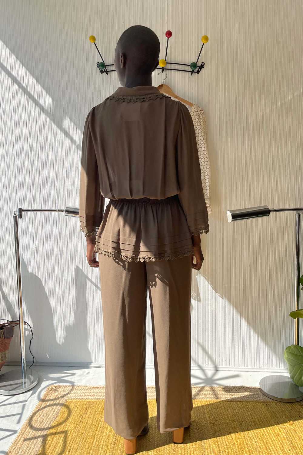 Chloe by Karl Lagerfeld Brown Silk Blend Pant Set - image 4