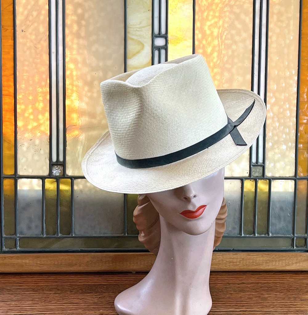 70s Vintage Classic Panama Hat M/L Men's Women's … - image 11
