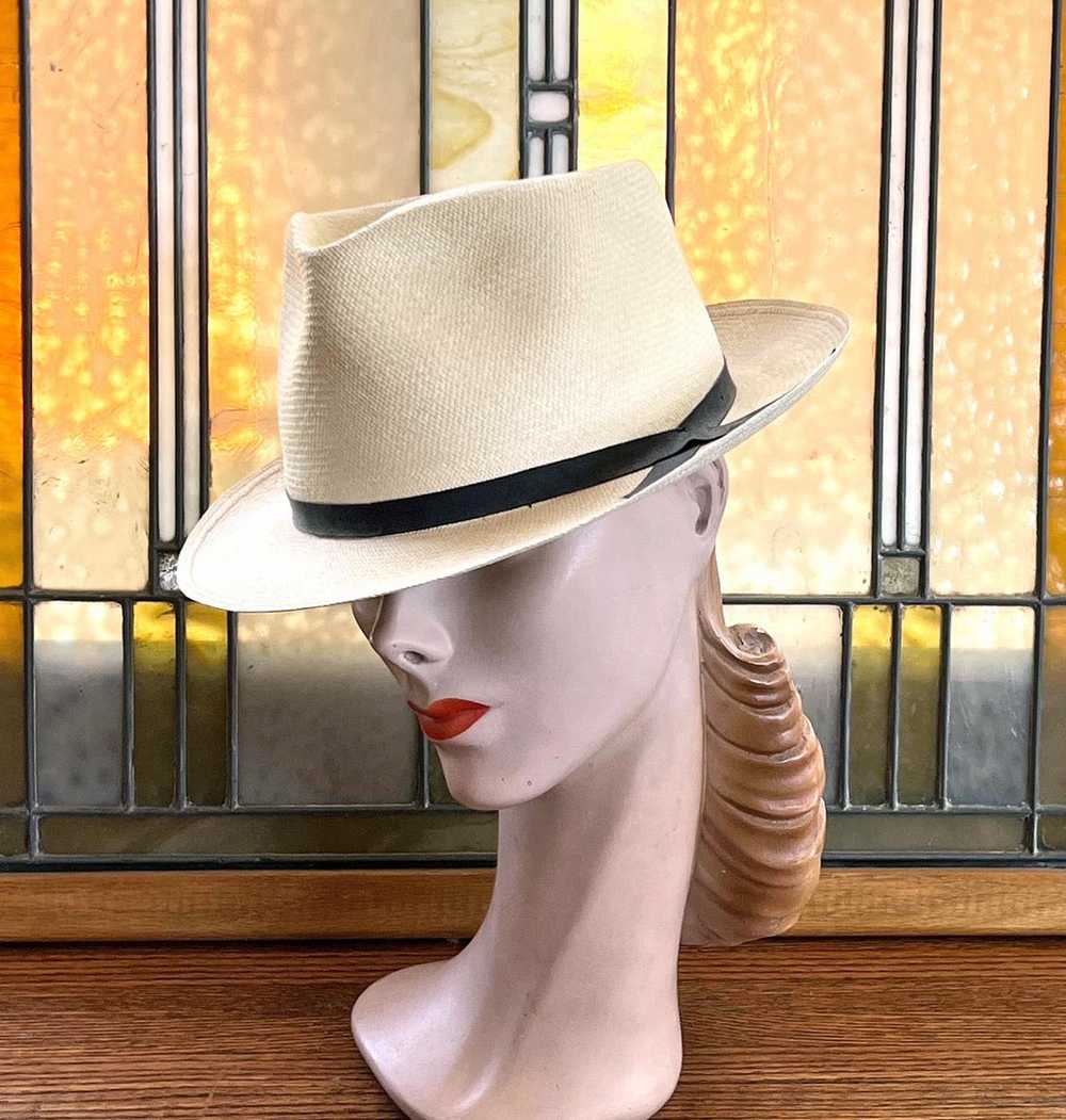 70s Vintage Classic Panama Hat M/L Men's Women's … - image 12