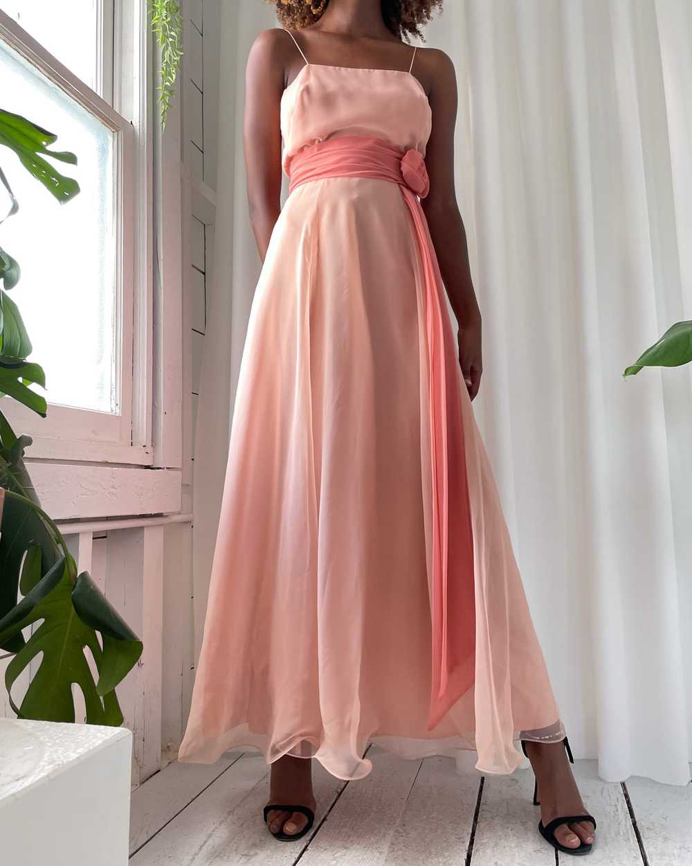 70s Peach Chiffon Gown - image 3