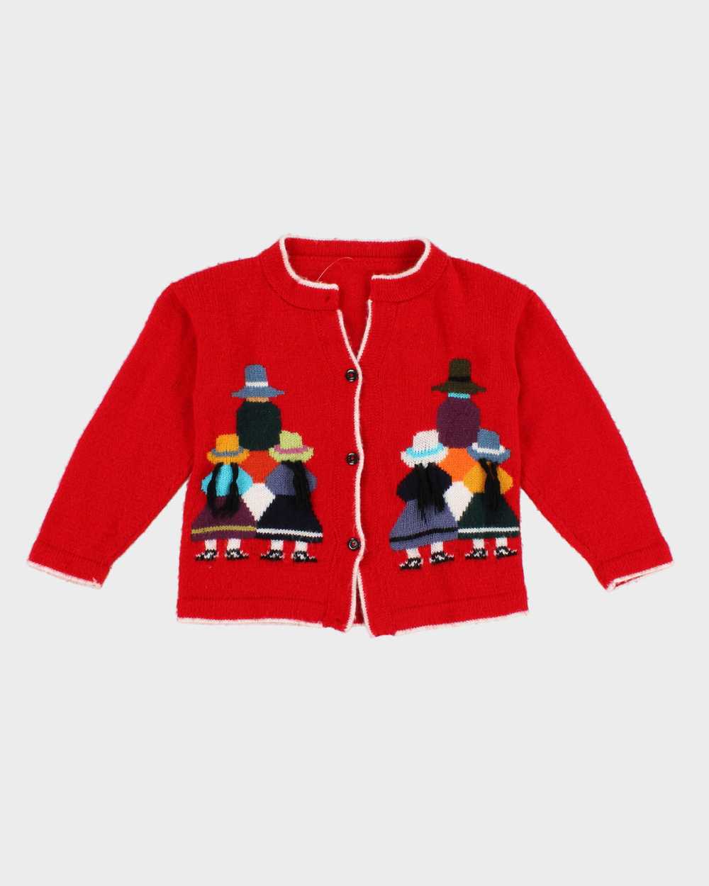 Vintage Childrens Red Knitted Cardigan - image 1