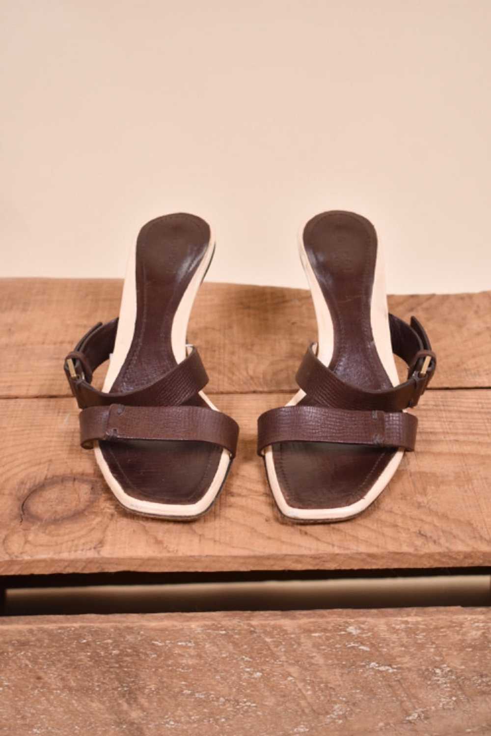 Brown Y2K Slide On Strap Heels By Gucci, 6.5 - image 1