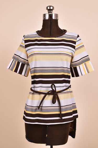 Yellow and Brown 70s Striped Shirt with Belt By Km