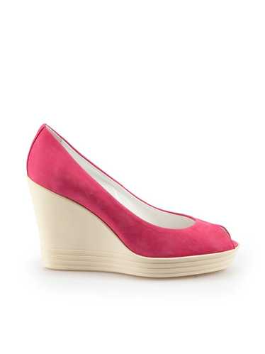 Hogan Pink Suede Peep Toe Wedges