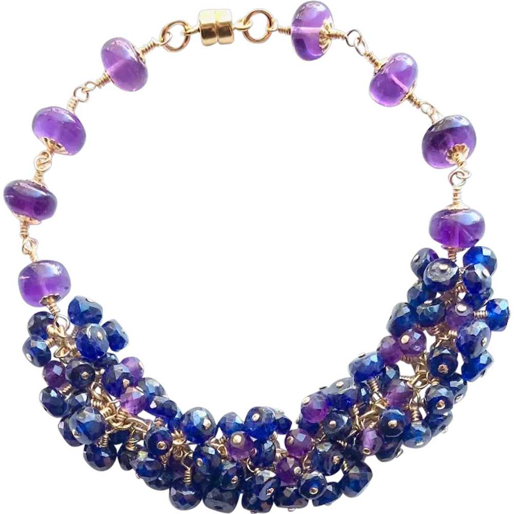Deep Blue Sapphire and Amethyst Gemstone Cluster … - image 1