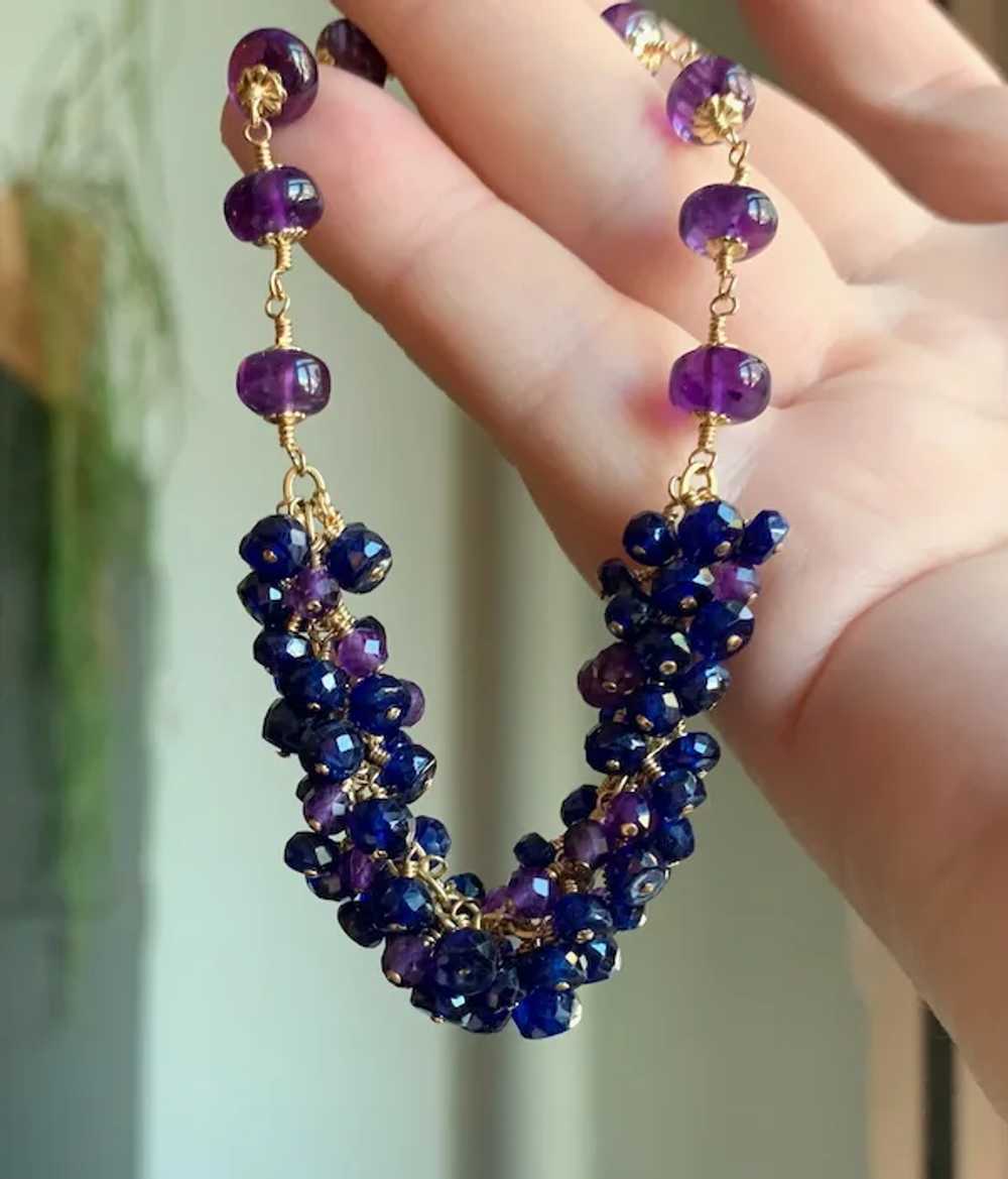 Deep Blue Sapphire and Amethyst Gemstone Cluster … - image 2