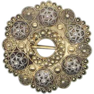 Etruscan Revival  Shape Silver Gilt Pin 50s'