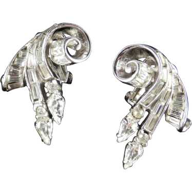 Ciro Retro Deco Art Moderne Rhinestone Earrings R… - image 1