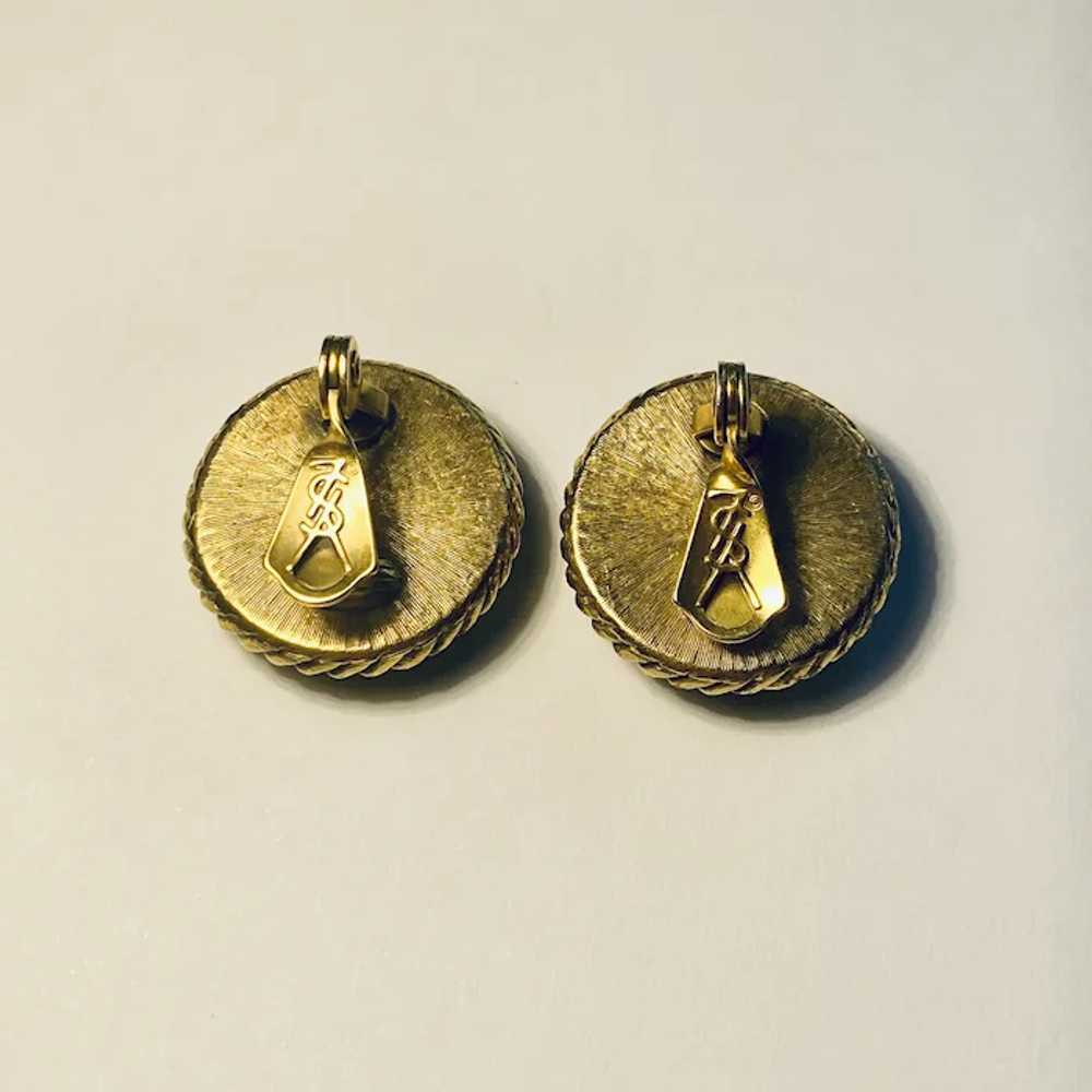YSL Black Resin Gold Plated Clip Earrings Vintage - image 3
