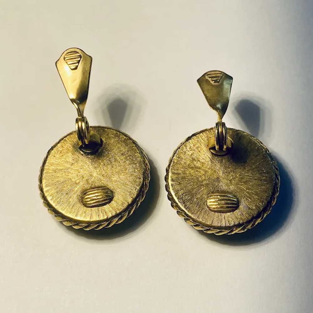 YSL Black Resin Gold Plated Clip Earrings Vintage - image 4