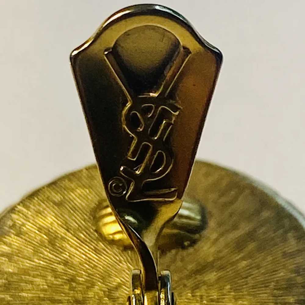 YSL Black Resin Gold Plated Clip Earrings Vintage - image 5