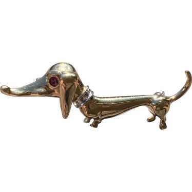 18K Yellow Gold Dachshund Dog Brooch