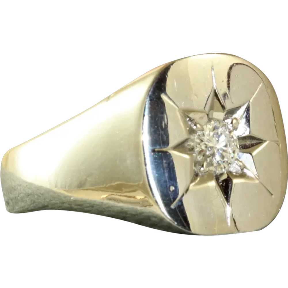 Estate Platinum 0.20 CT Diamond Signet Ring - image 1