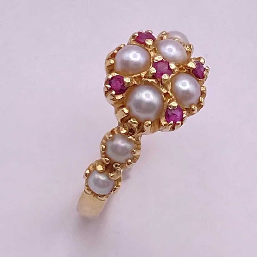 Cultured Pearl and Ruby Ring 14K Gold, English Ha… - image 2