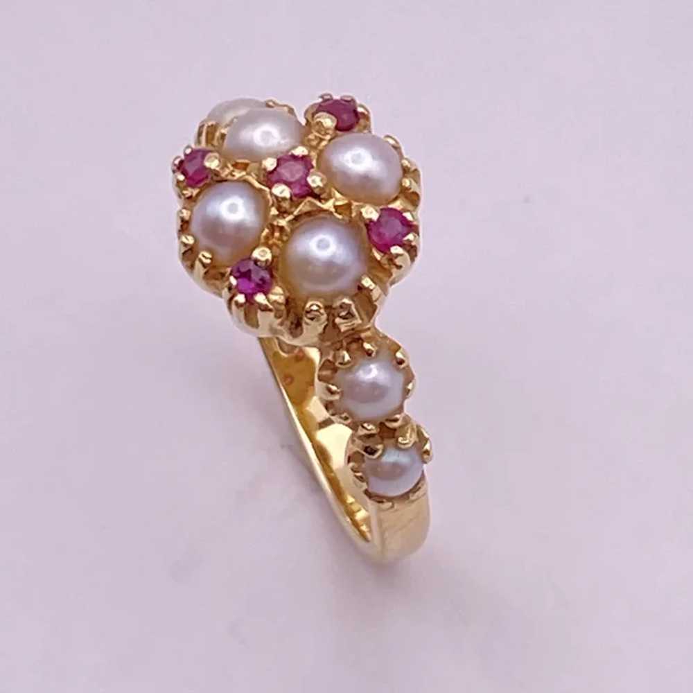 Cultured Pearl and Ruby Ring 14K Gold, English Ha… - image 4