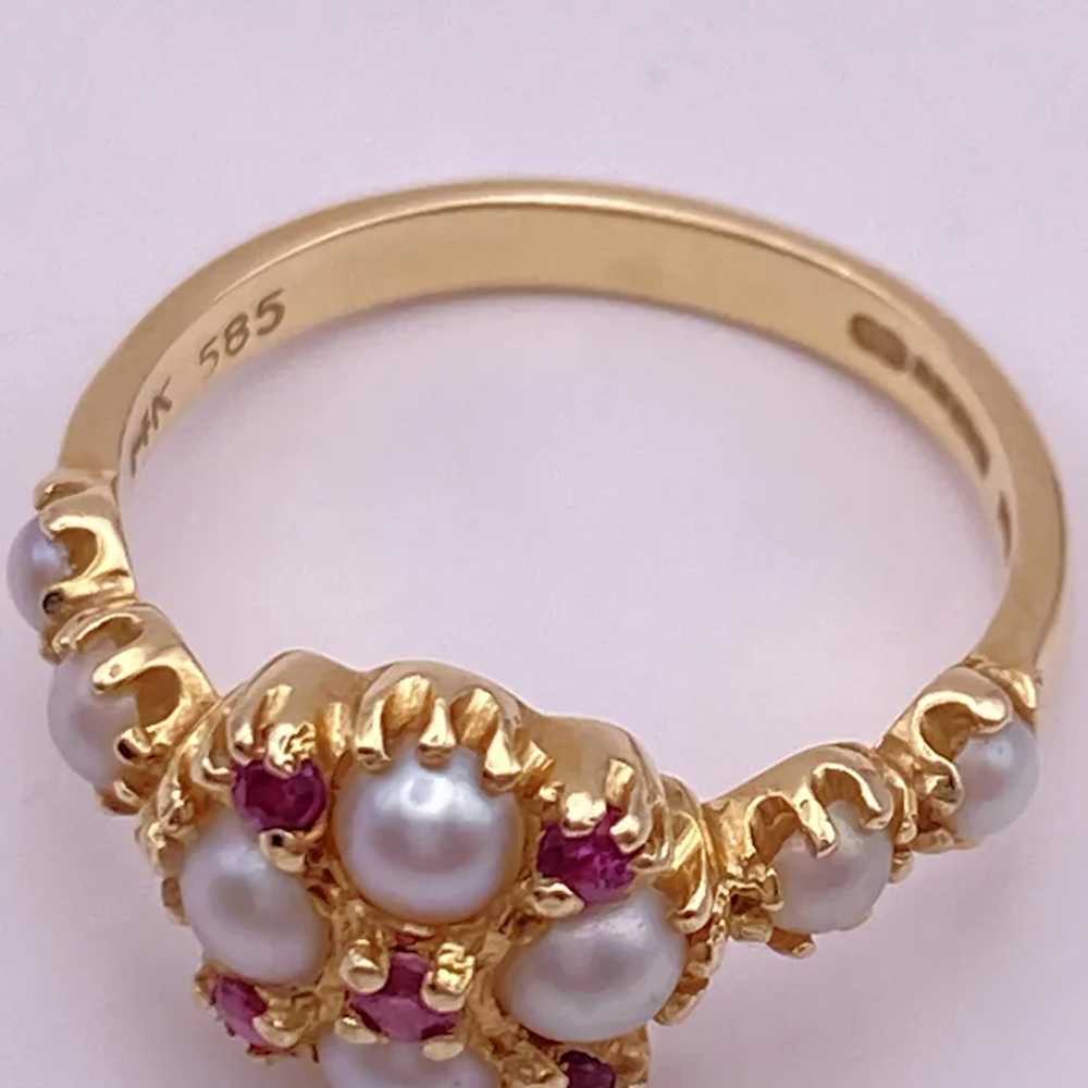 Cultured Pearl and Ruby Ring 14K Gold, English Ha… - image 7