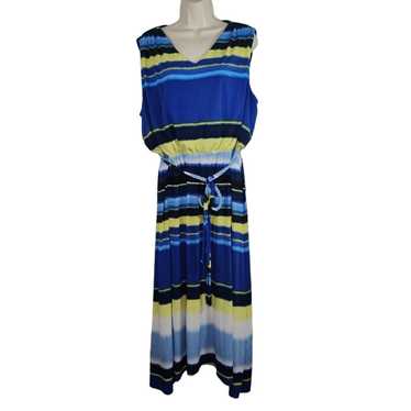 Chicos Chicos Blue Green Stripe Sleeveless Belted 