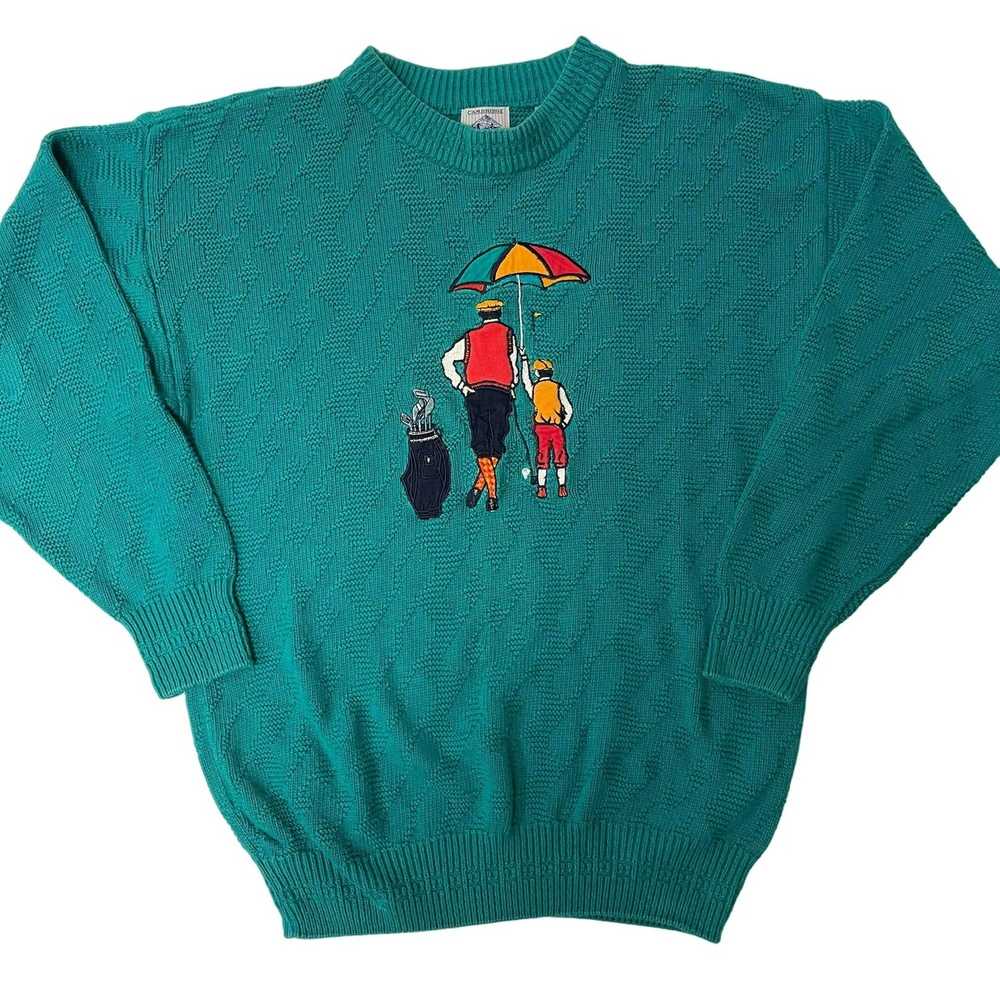 Unkwn 80's Cambridge Classics Turquoise Golfer Te… - image 1