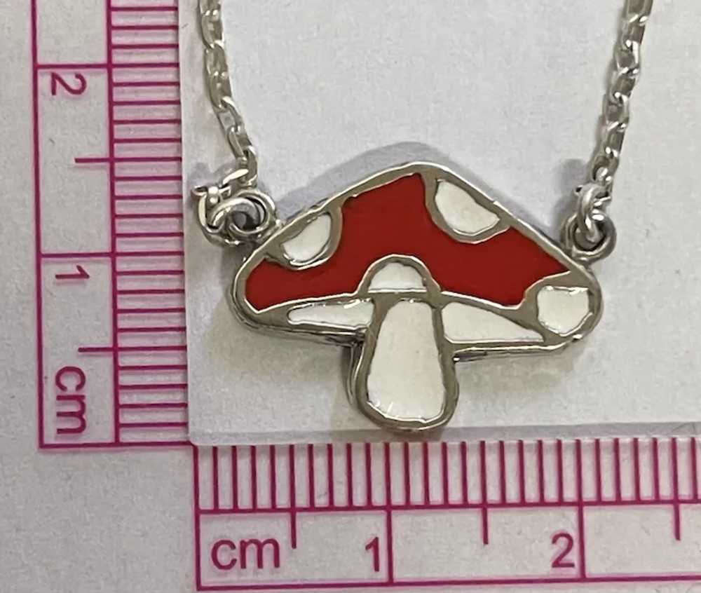 Mushroom  .925 Silver Enamel Necklace - image 2