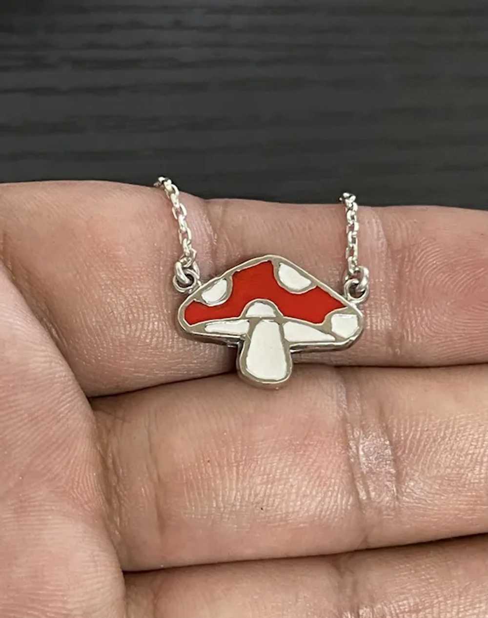 Mushroom  .925 Silver Enamel Necklace - image 3