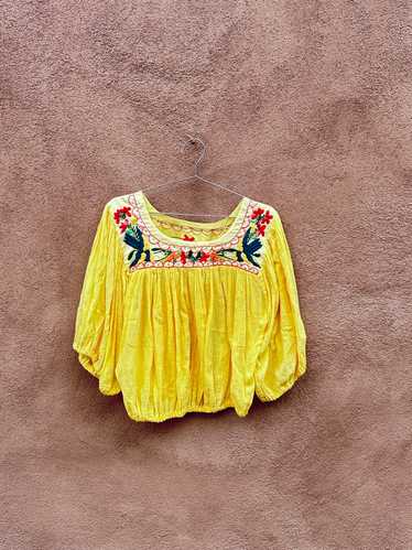 Canary Yellow Puebla Blouse with Floral & Bird Em… - image 1