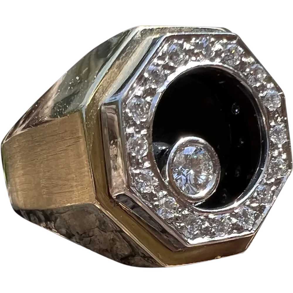 14K Yellow Gold, Onyx  and Diamond Statement Ring - image 1