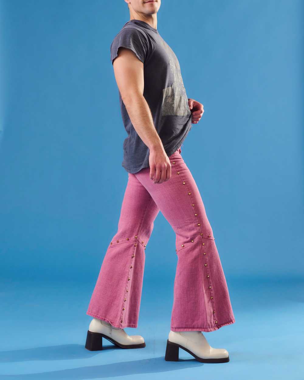 70's Pink Studded Bell Bottoms - image 2