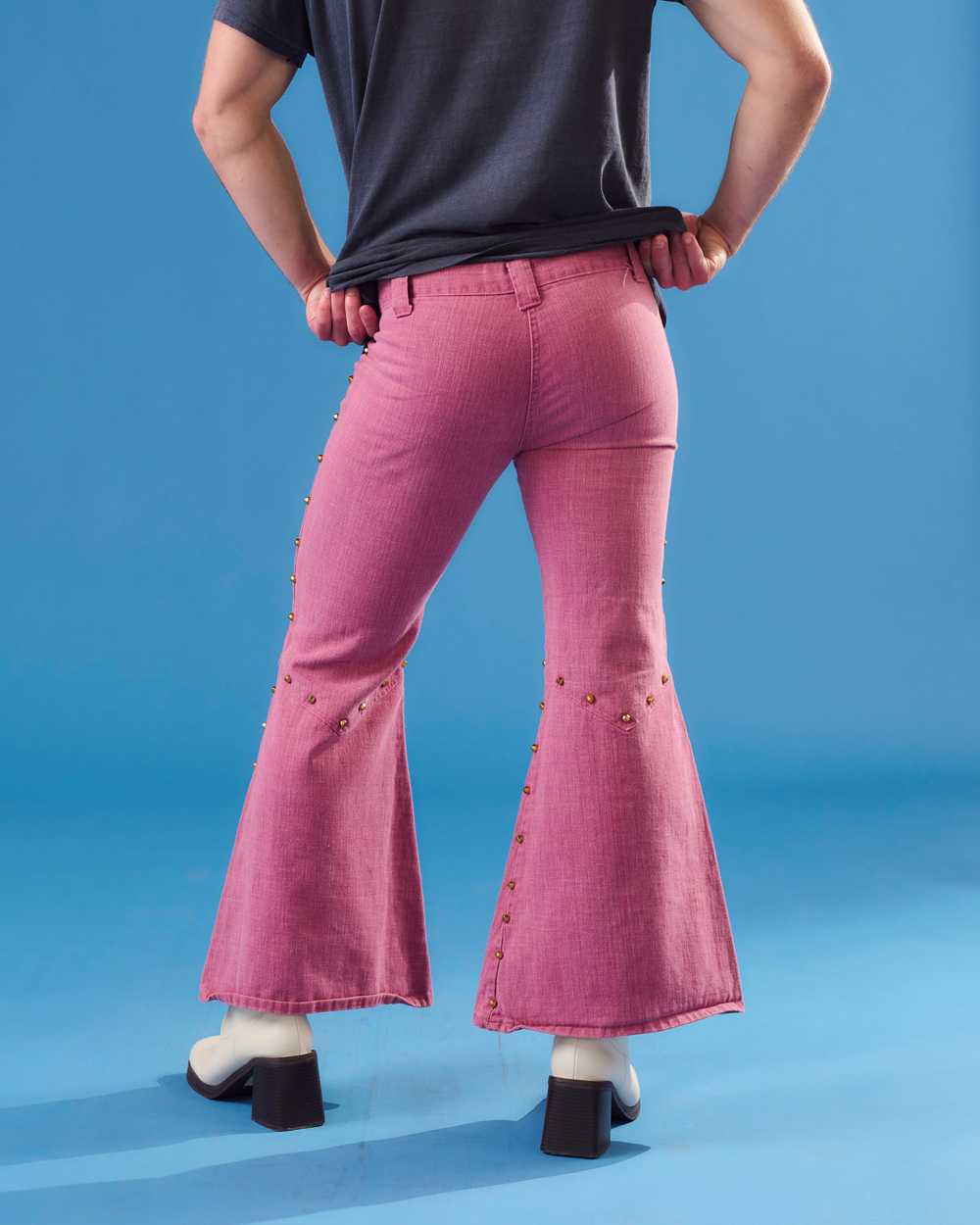 70's Pink Studded Bell Bottoms - image 3