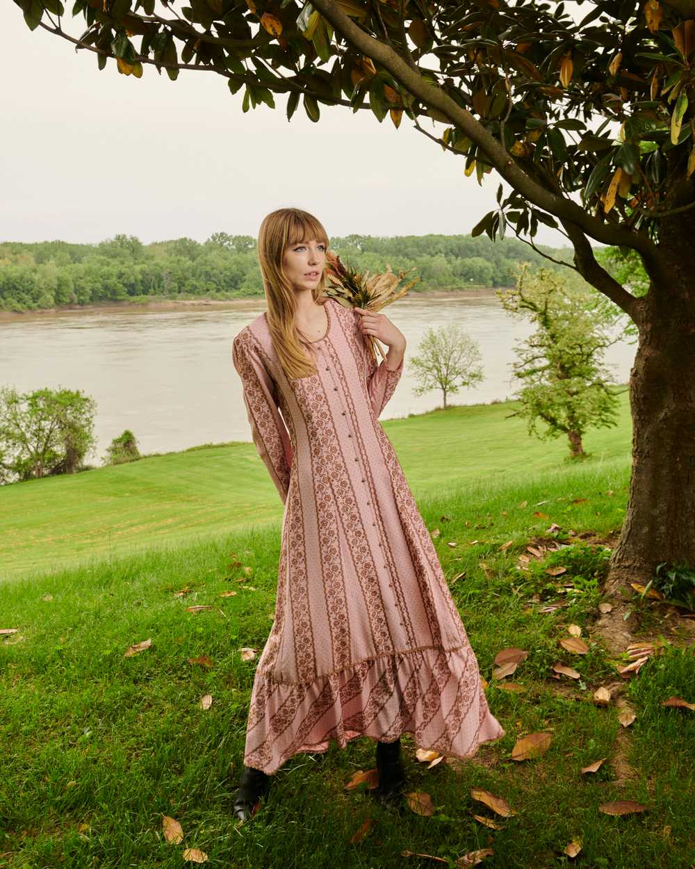 70's Pink Embroidered Maxi Dress - image 1