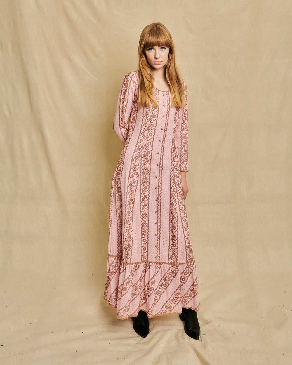 70's Pink Embroidered Maxi Dress - image 2