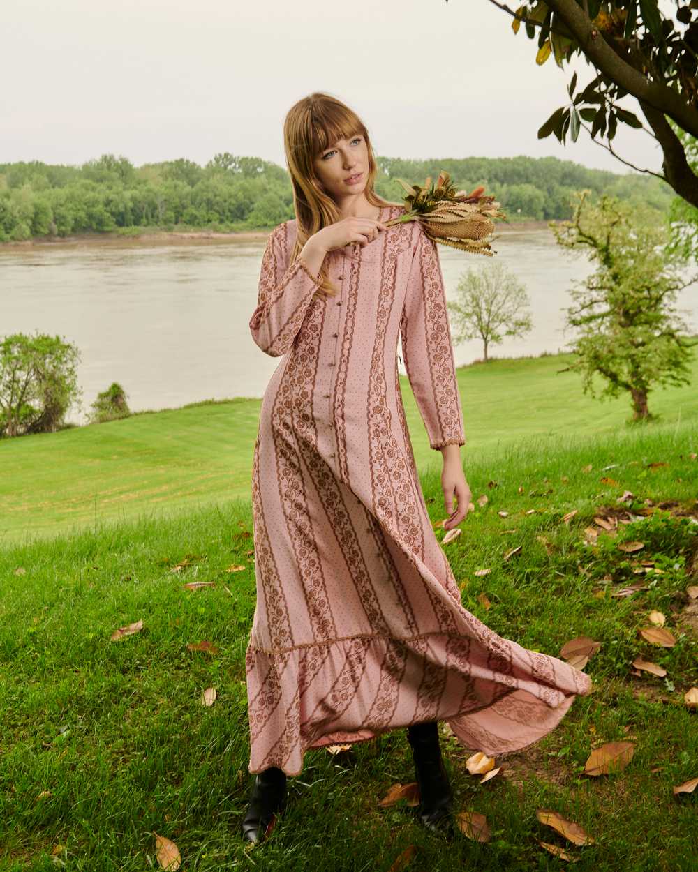 70's Pink Embroidered Maxi Dress - image 3