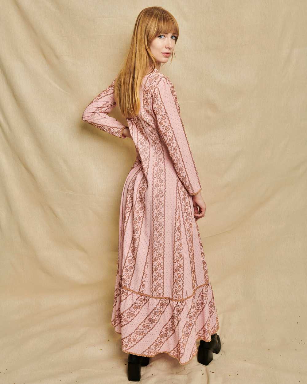 70's Pink Embroidered Maxi Dress - image 4