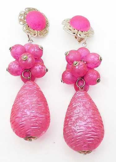 Hot Pink Big Drop Cluster Bead Earrings - image 1