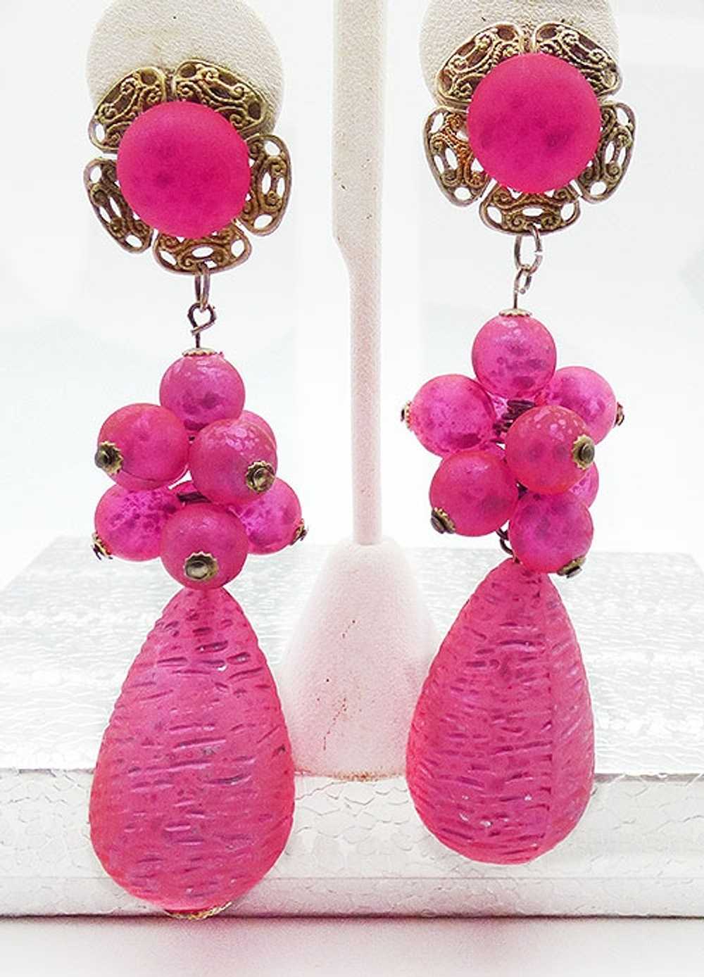 Hot Pink Big Drop Cluster Bead Earrings - image 2