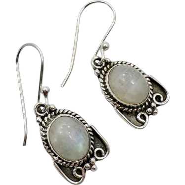 Moonstone Earrings, Sterling Silver, Pierced, Blu… - image 1