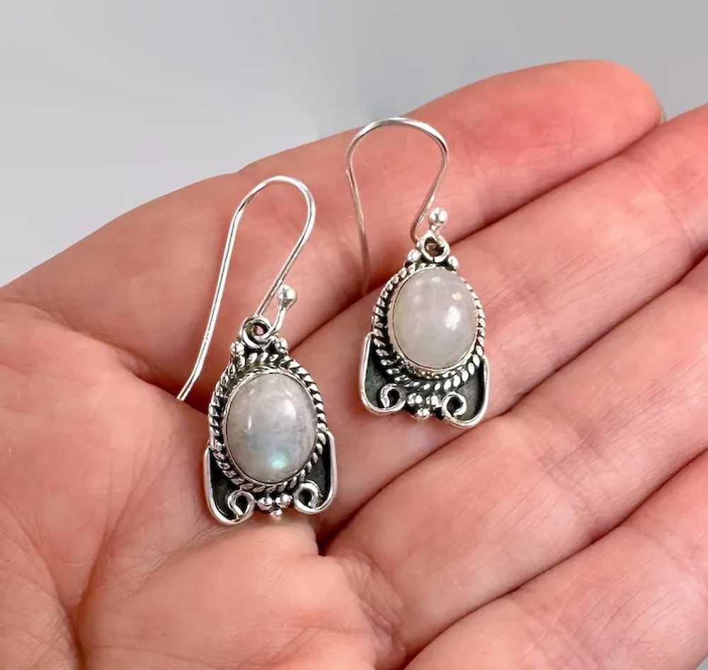Moonstone Earrings, Sterling Silver, Pierced, Blu… - image 2