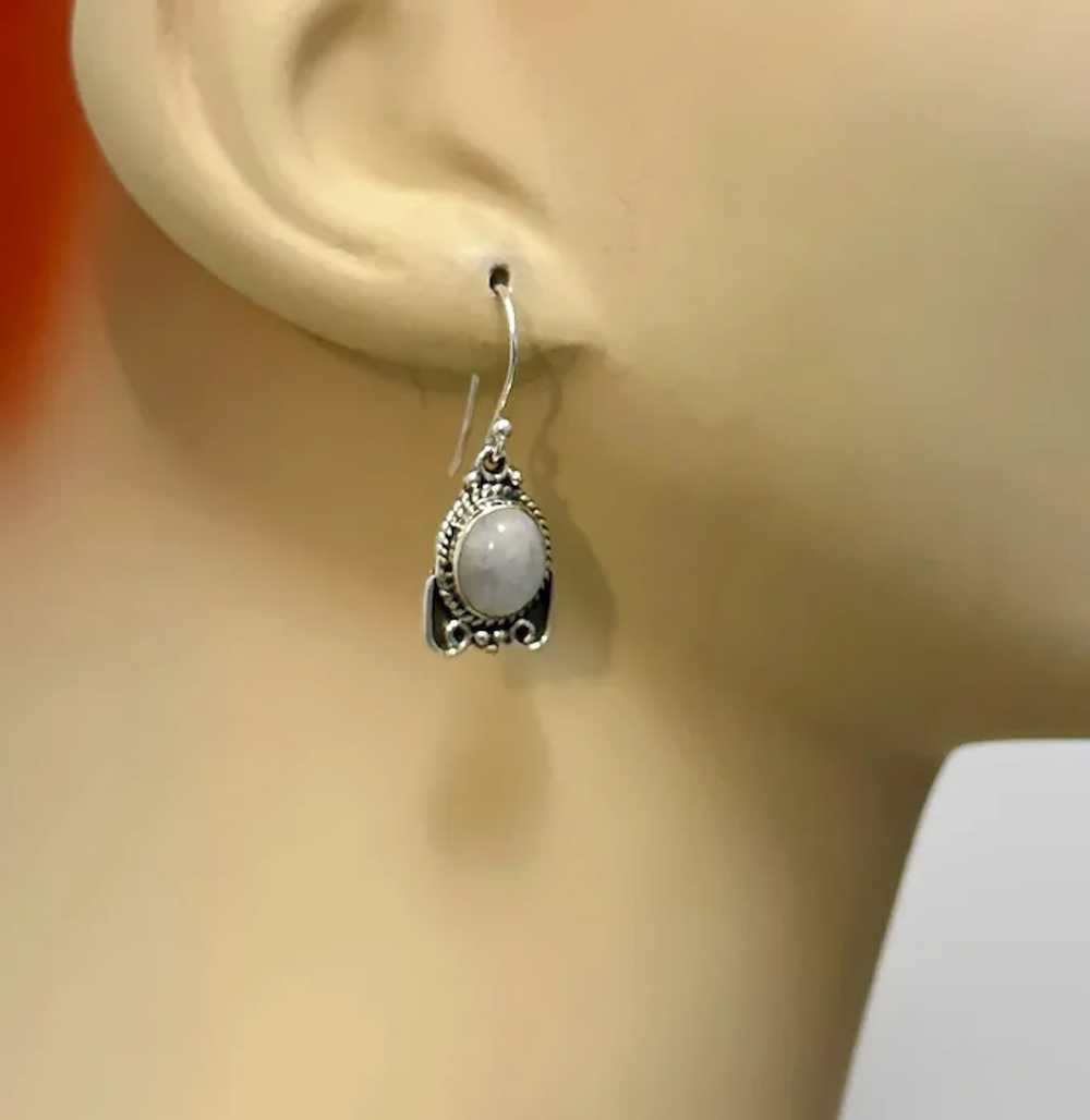 Moonstone Earrings, Sterling Silver, Pierced, Blu… - image 5