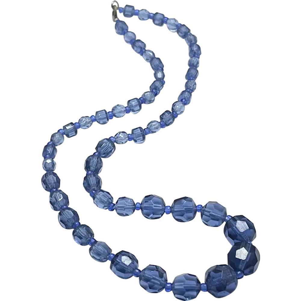 Estate Art Deco Blue Glass Beaded Necklace - image 1