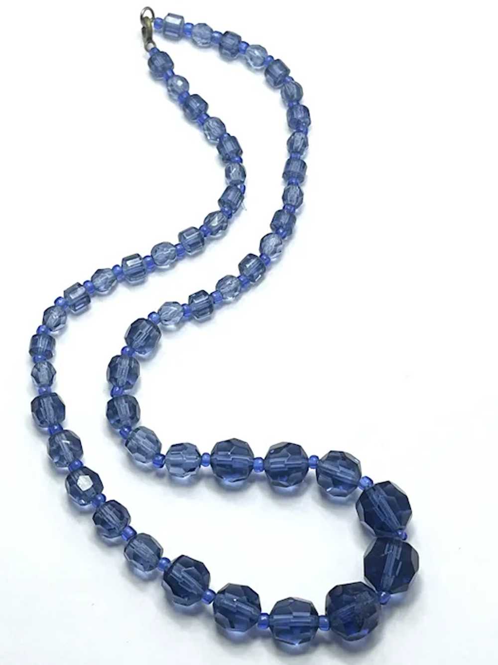 Estate Art Deco Blue Glass Beaded Necklace - image 2