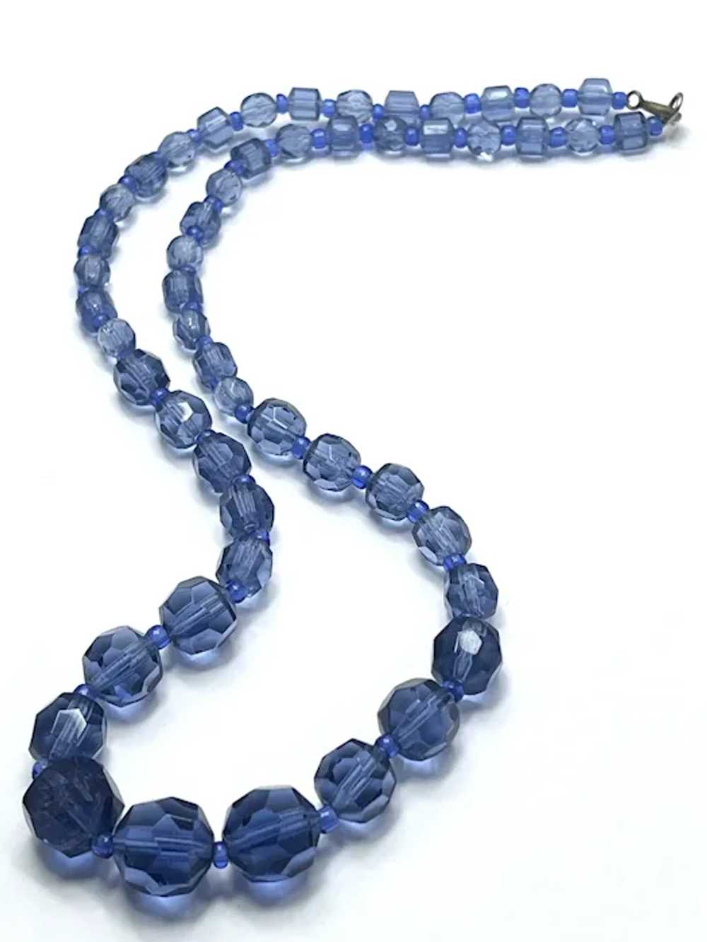 Estate Art Deco Blue Glass Beaded Necklace - image 3