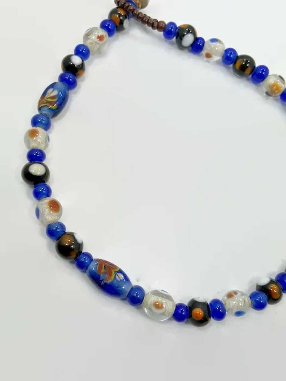 Art Glass Necklace, Blue, White, Choker, Vintage … - image 3