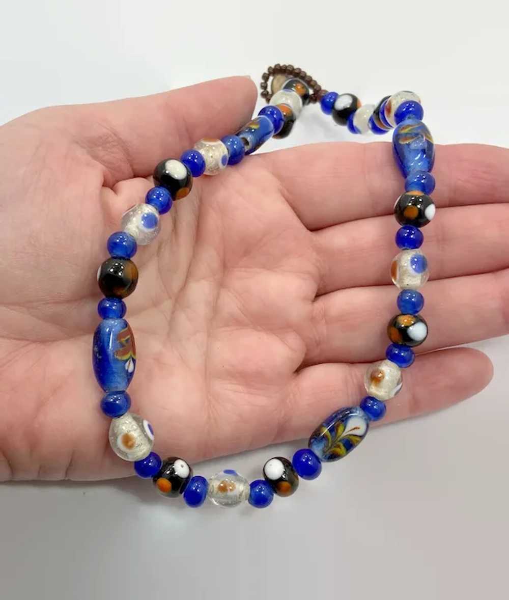 Art Glass Necklace, Blue, White, Choker, Vintage … - image 4