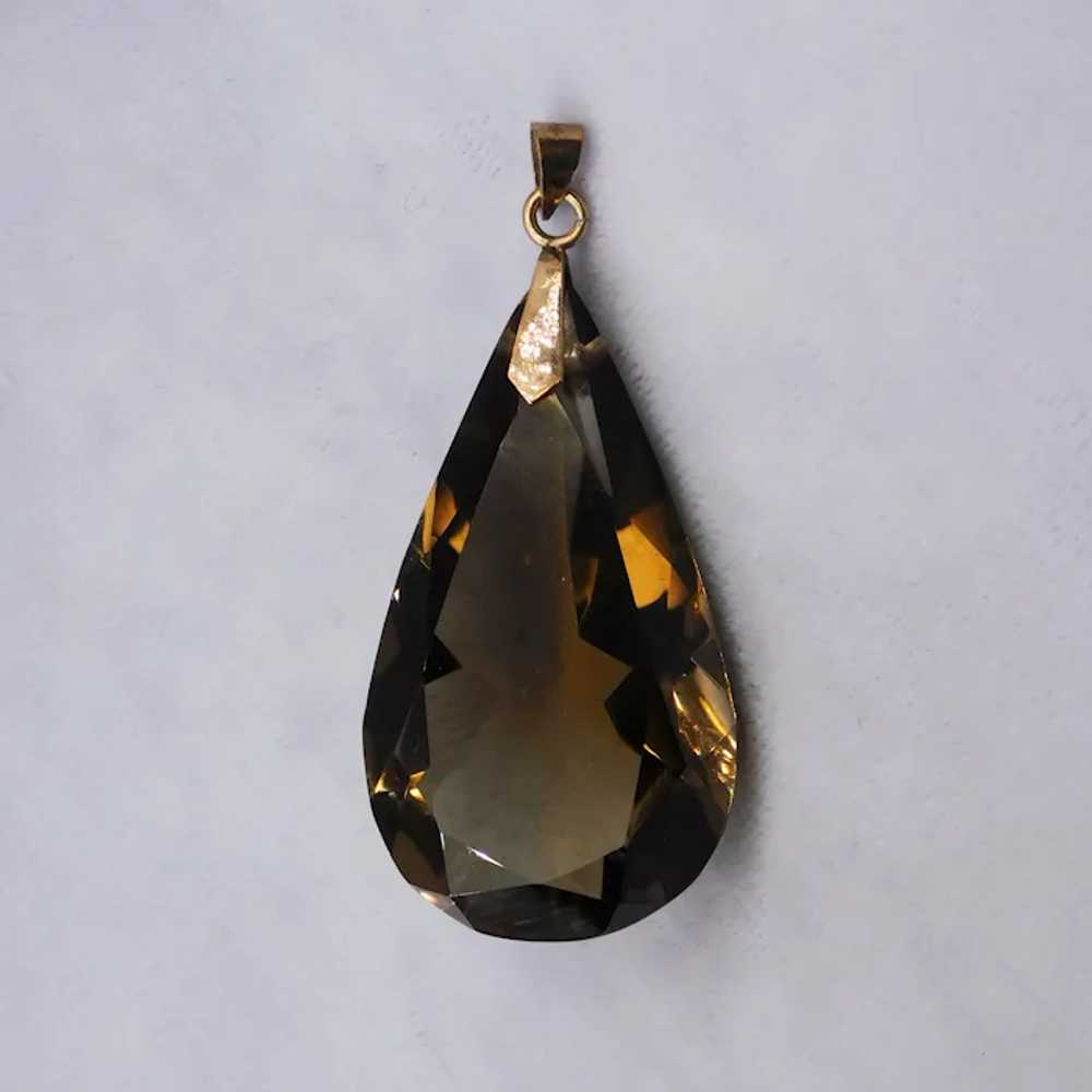 Vintage Large 14K Rose Gold Smoky Quartz Drop Pen… - image 2