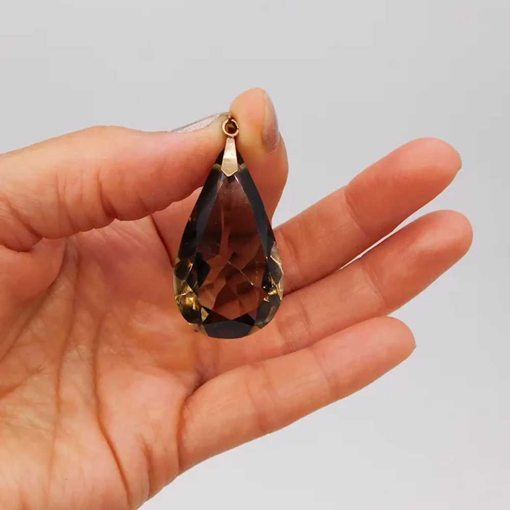 Vintage Large 14K Rose Gold Smoky Quartz Drop Pen… - image 3