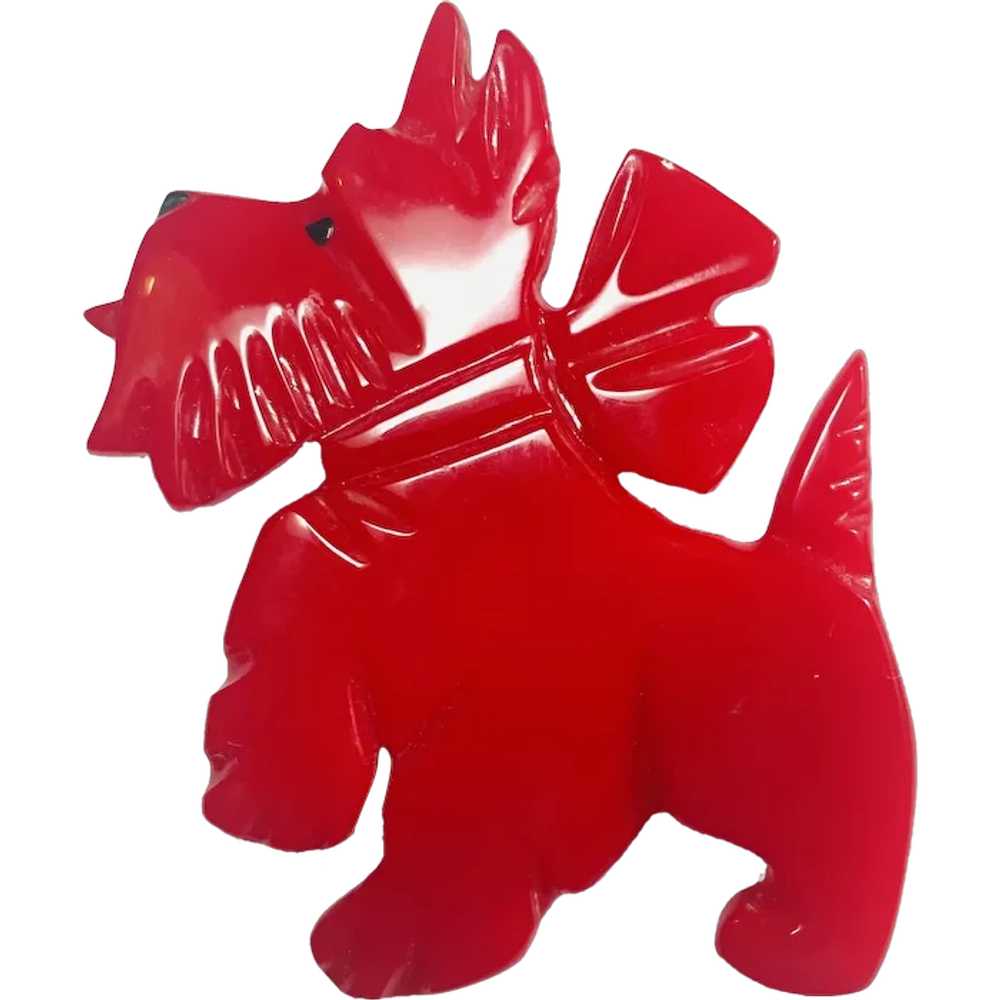 Shultz Carved Red Bakelite Dog Pin Brooch - image 1