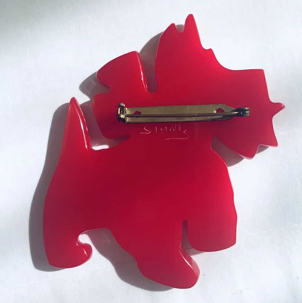 Shultz Carved Red Bakelite Dog Pin Brooch - image 4